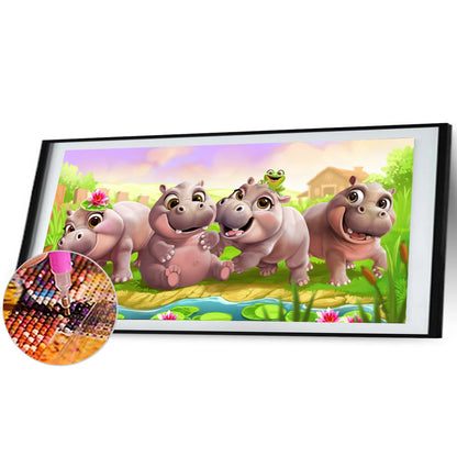 Hippo - Full Round Drill Diamond Painting 60*30CM