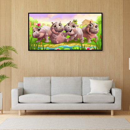 Hippo - Full Round Drill Diamond Painting 60*30CM