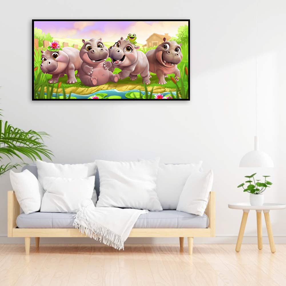 Hippo - Full Round Drill Diamond Painting 60*30CM