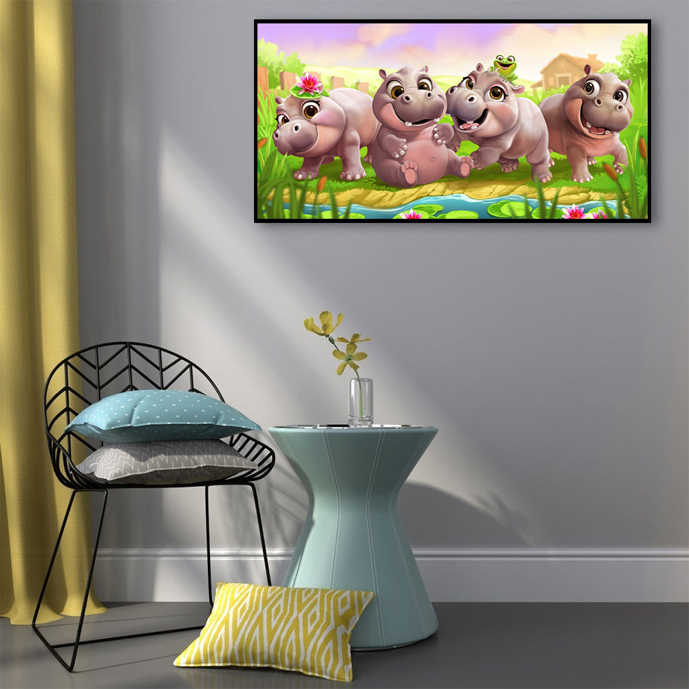 Hippo - Full Round Drill Diamond Painting 60*30CM