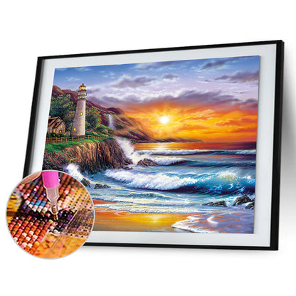 Seaside lighthouse - Full Round Drill Diamond Painting 60*40CM