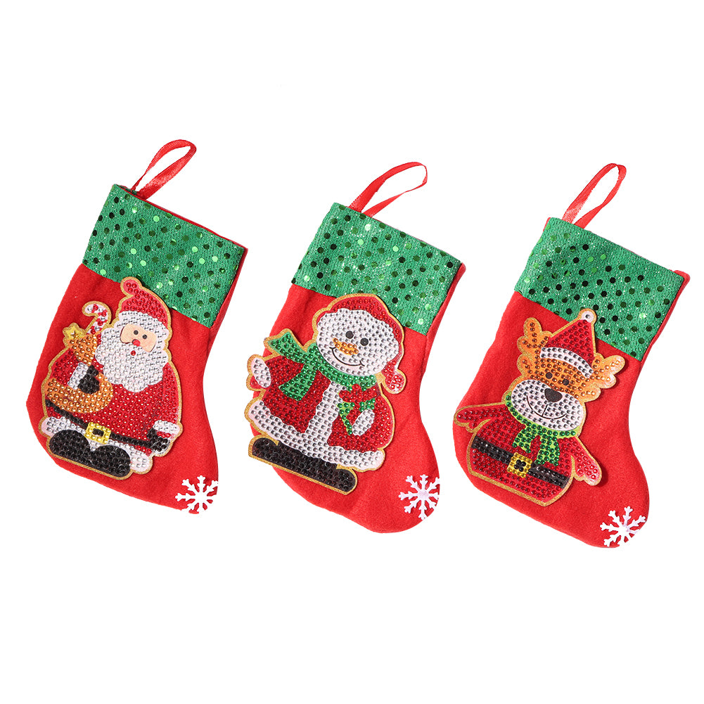 3pcs Christmas Stockings Hanging Pendants DIY Diamond Painting Artwork Kit