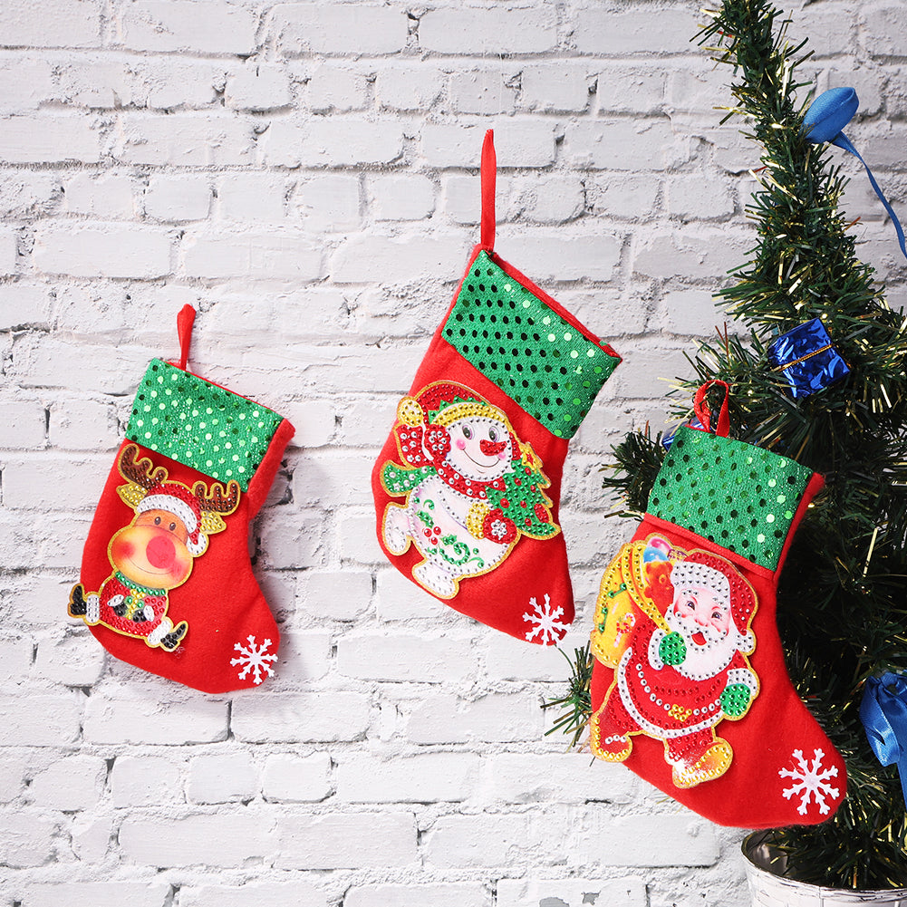 3pcs Christmas Stockings Hanging Pendants DIY Diamond Painting Artwork Kit