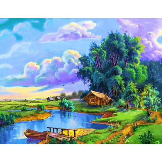 Lake Scene - Full Round Drill Diamond Painting 40*30CM