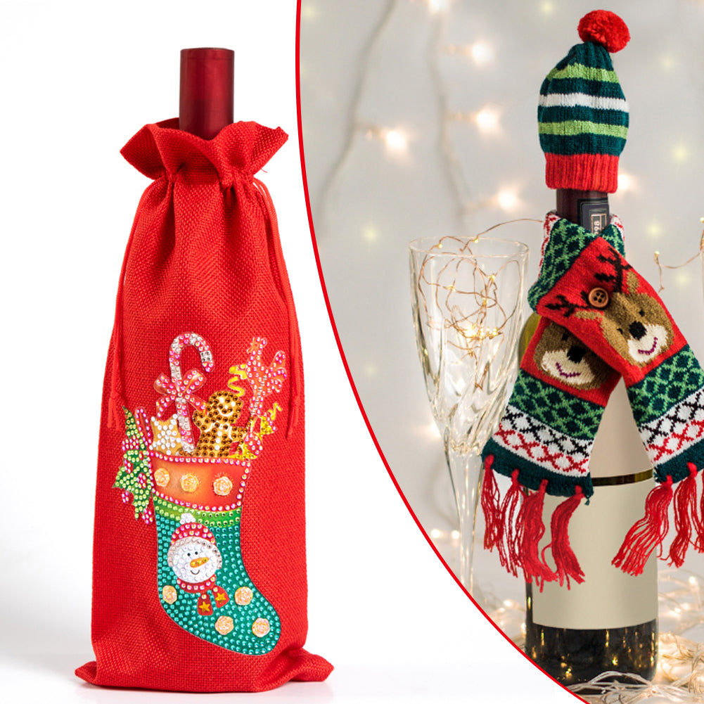 DIY Special Shaped Drill Diamond Painting Christmas Wine Bottle Bags Covers