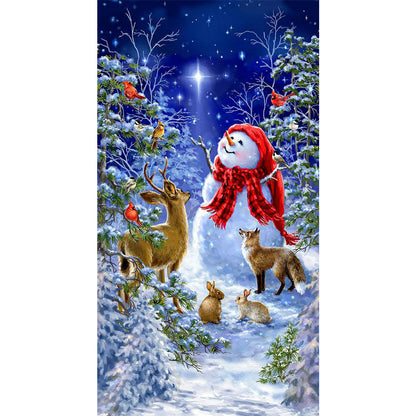 Snowman Deer - Full Round Drill Diamond Painting 40*75CM