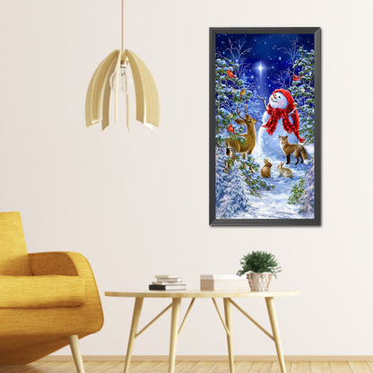 Snowman Deer - Full Round Drill Diamond Painting 40*75CM