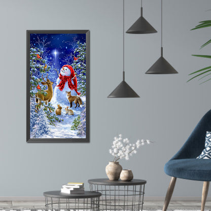 Snowman Deer - Full Round Drill Diamond Painting 40*75CM