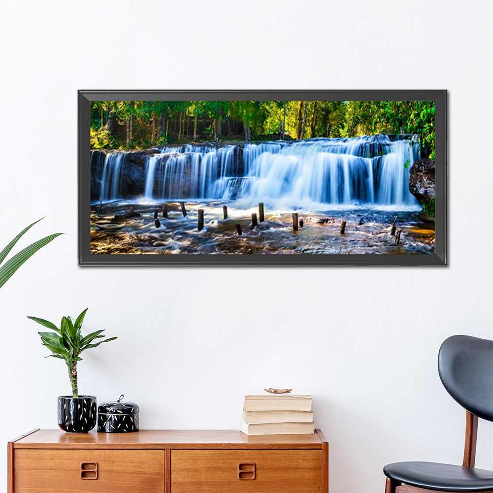 Forest Waterfall - Full Round Drill Diamond Painting 90*40CM