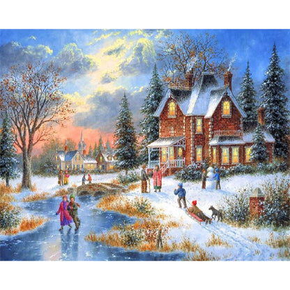 Snow Scene - Full Round Drill Diamond Painting 50*40CM