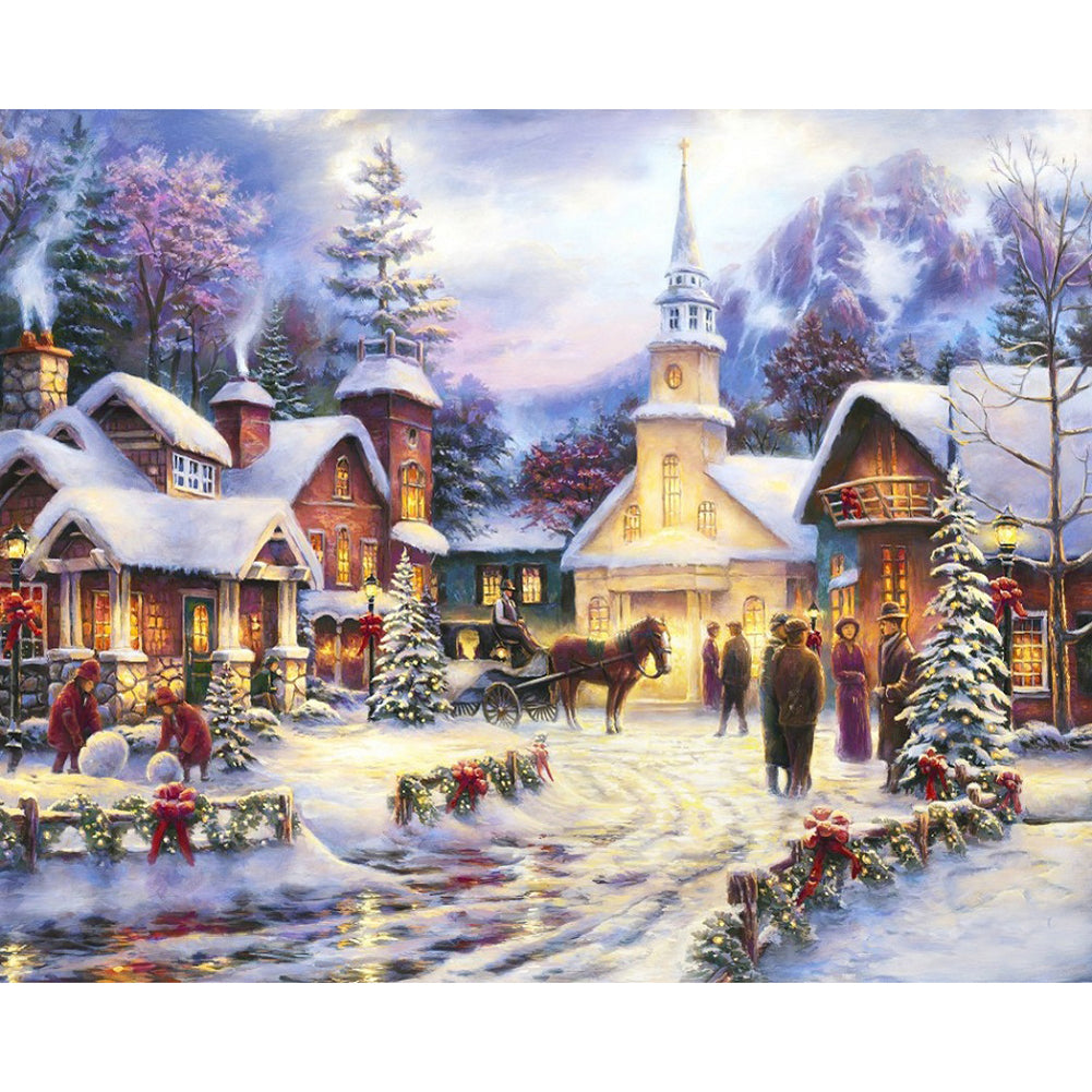 Snow Scene - Full Round Drill Diamond Painting 50*40CM