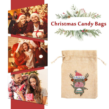 4pcs Diamond Painting Christmas Linen Gift Bag Cartoon Home Decor (FD001)