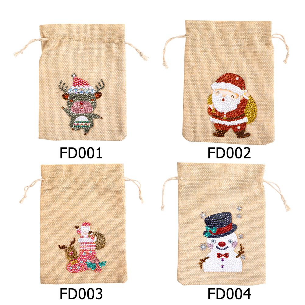 4pcs Diamond Painting Christmas Linen Gift Bag Cartoon Home Decor (FD001)