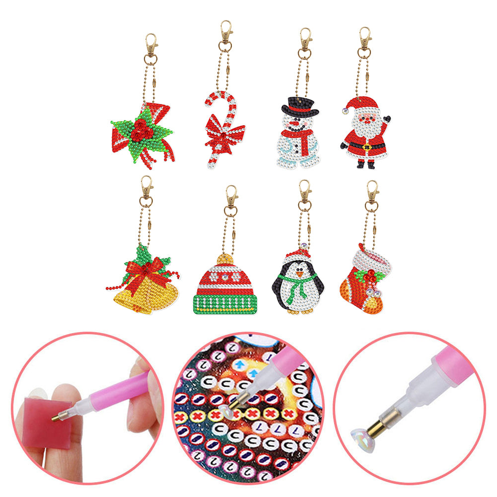 8pcs DIY Acrylic Full Special Shaped Drill Diamond Christmas Keychain Kits