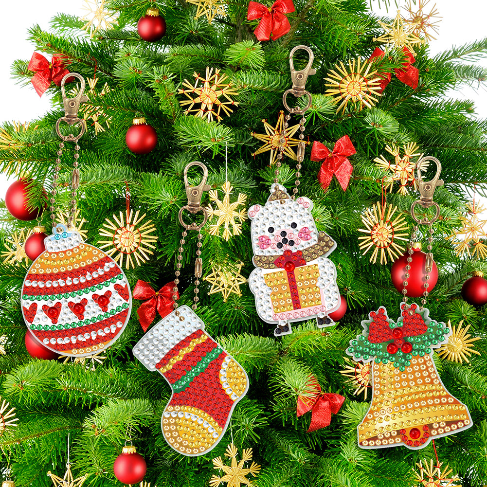 8pcs DIY Acrylic Full Special Shaped Drill Diamond Christmas Keychain Kits