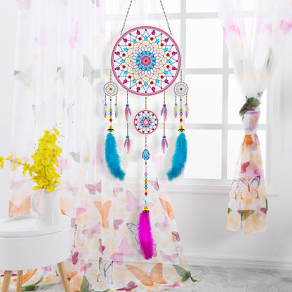 DIY Diamond Painting Dream Catcher Wind Chimes Kit Feather Hanging Craft