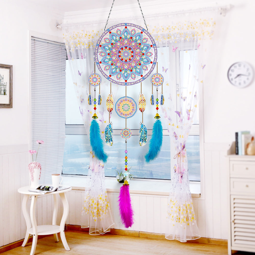 DIY Diamond Painting Dream Catcher Wind Chimes Kit Feather Hanging Craft