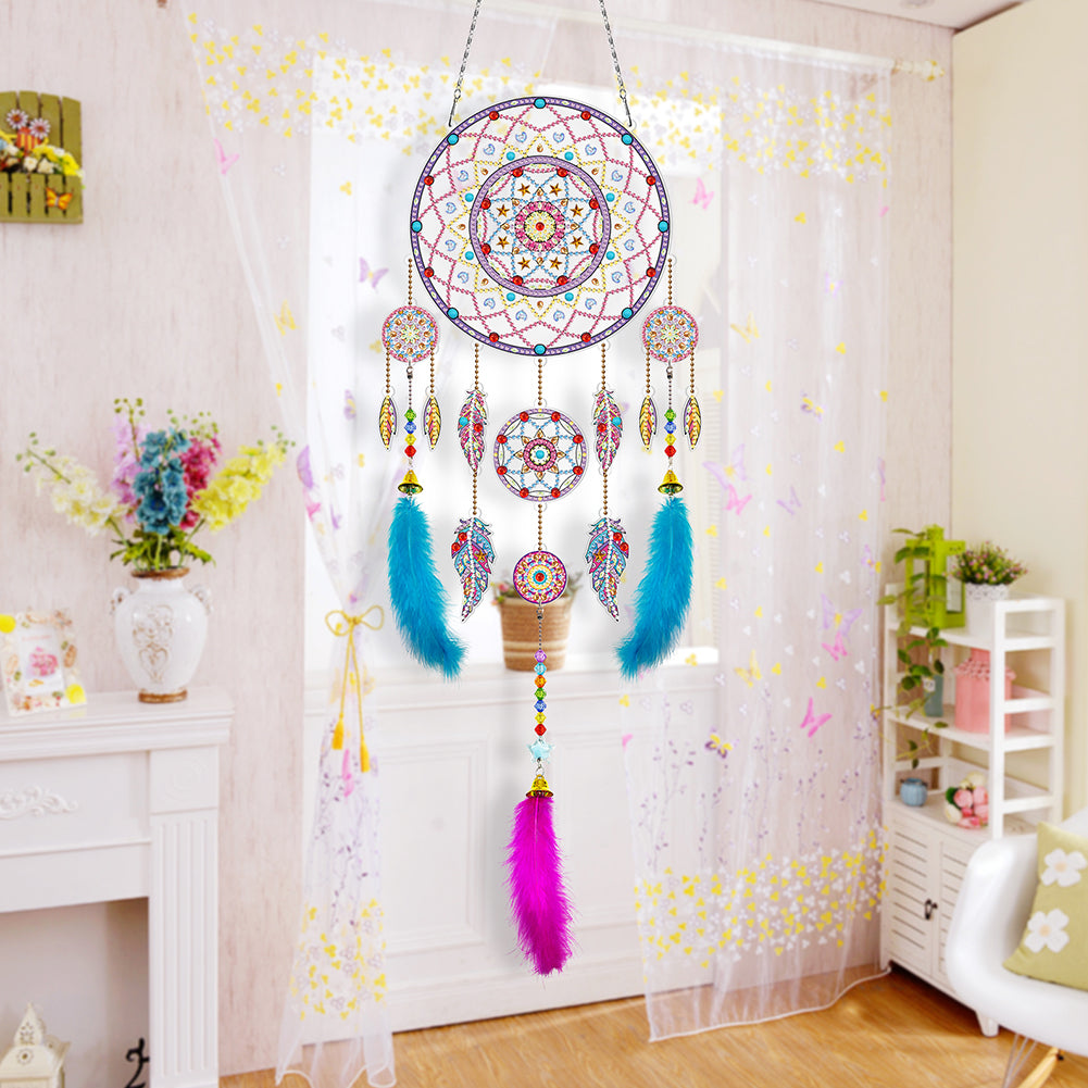 DIY Diamond Painting Dream Catcher Wind Chimes Kit Feather Hanging Craft