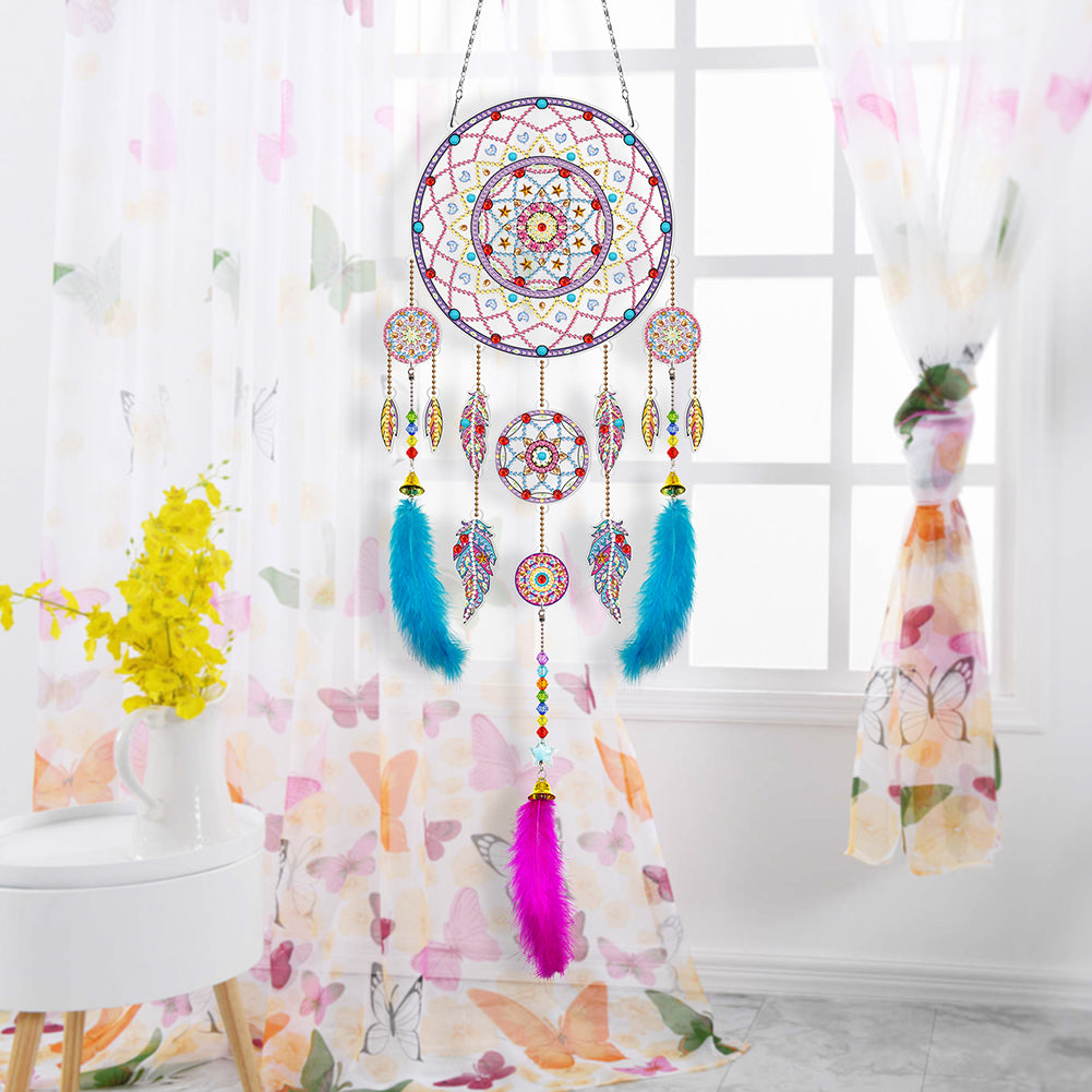 DIY Diamond Painting Dream Catcher Wind Chimes Kit Feather Hanging Craft