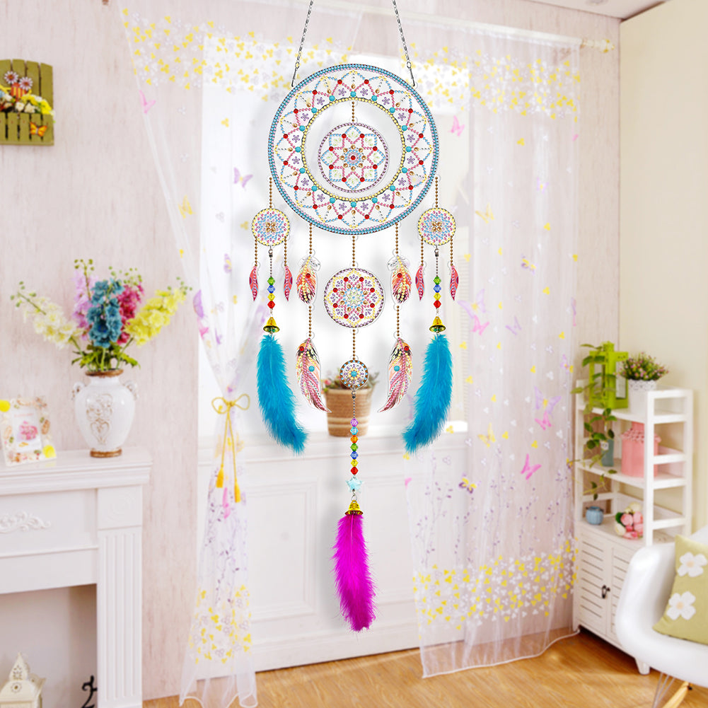 DIY Diamond Painting Dream Catcher Wind Chimes Kit Feather Hanging Craft