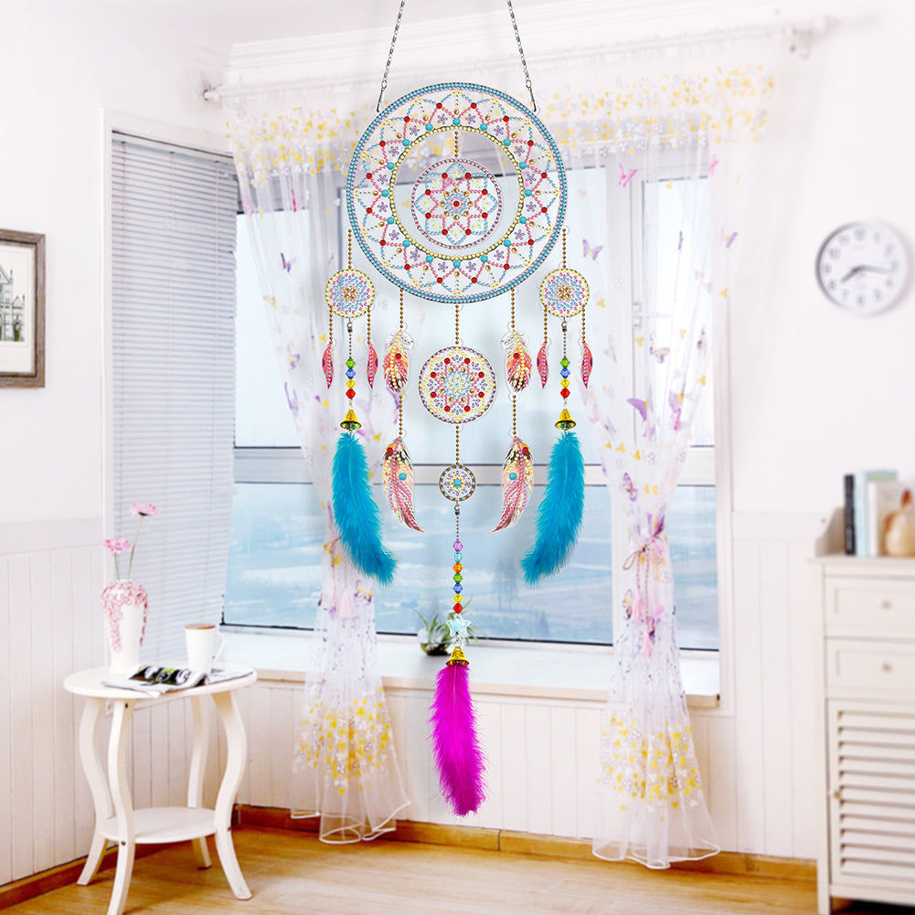 DIY Diamond Painting Dream Catcher Wind Chimes Kit Feather Hanging Craft