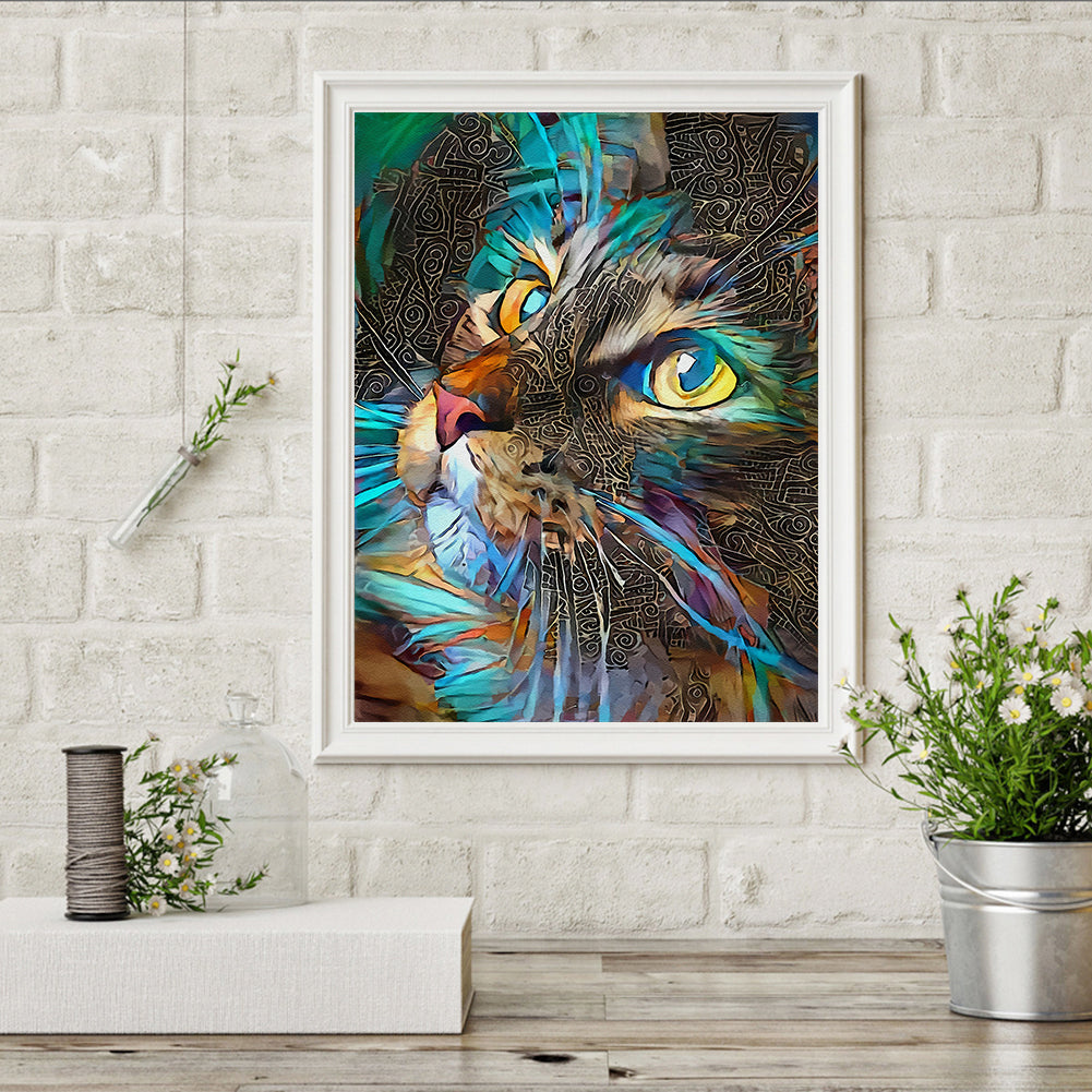 Blue Cat - Full Round Drill Diamond Painting 30*40cm