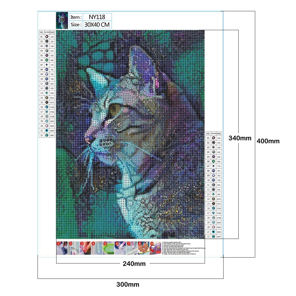 Blue Cat - Full Round Drill Diamond Painting 30*40cm