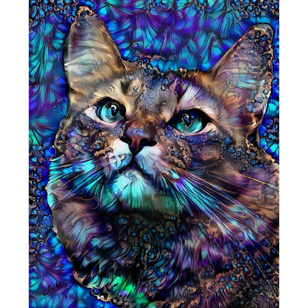 Blue Cat - Full Round Drill Diamond Painting 30*40cm