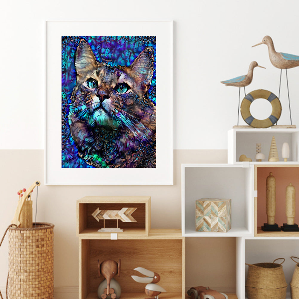 Blue Cat - Full Round Drill Diamond Painting 30*40cm