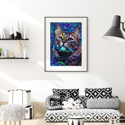 Blue Cat - Full Round Drill Diamond Painting 30*40cm