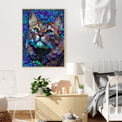 Blue Cat - Full Round Drill Diamond Painting 30*40cm