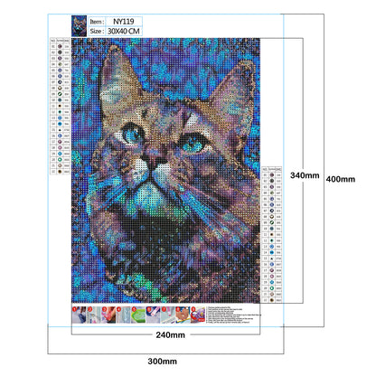 Blue Cat - Full Round Drill Diamond Painting 30*40cm