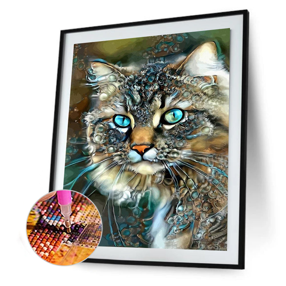 Blue Cat - Full Round Drill Diamond Painting 30*40cm