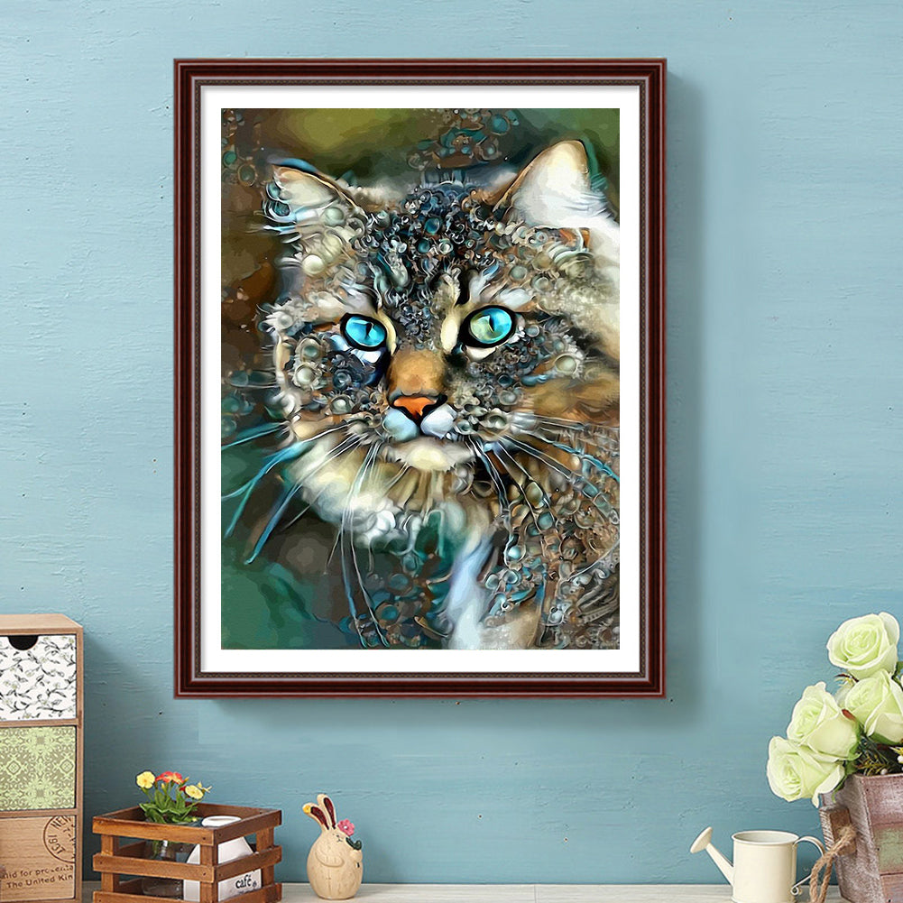 Blue Cat - Full Round Drill Diamond Painting 30*40cm