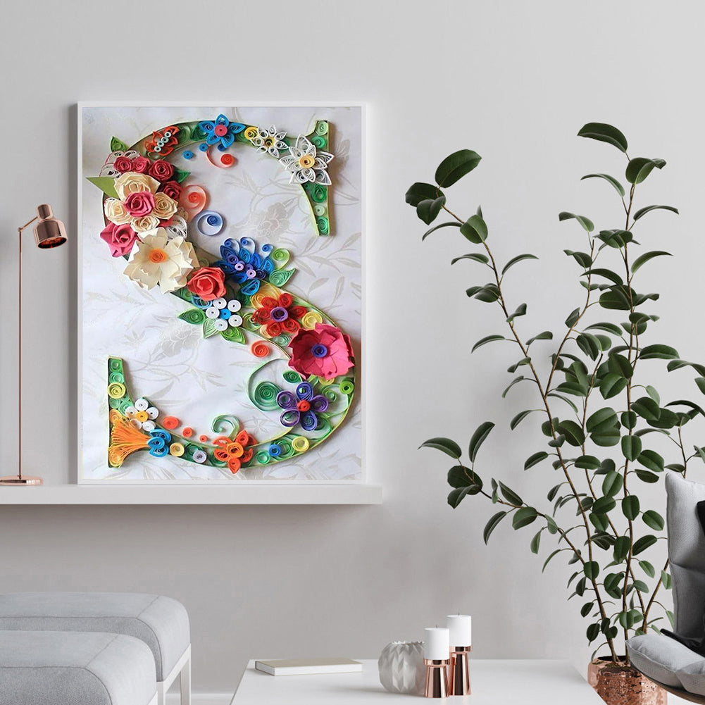Flower Letter - Full Round Drill Diamond Painting 30*40CM