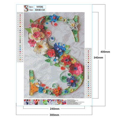 Flower Letter - Full Round Drill Diamond Painting 30*40CM
