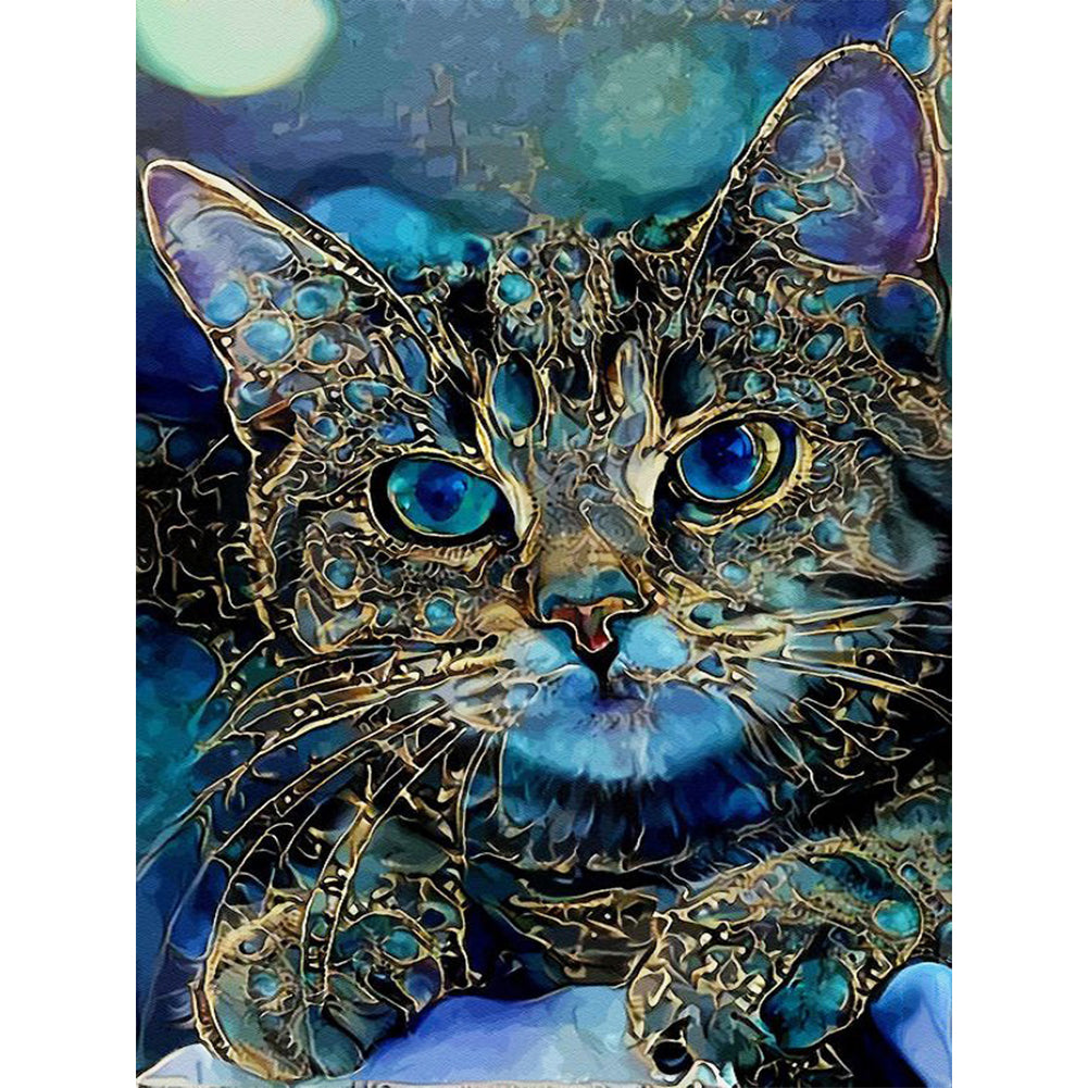 Blue Cat - Full Round Drill Diamond Painting 30*40CM