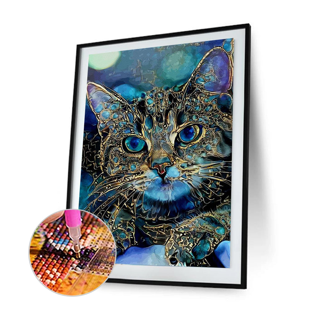 Blue Cat - Full Round Drill Diamond Painting 30*40CM