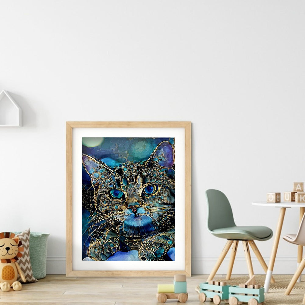 Blue Cat - Full Round Drill Diamond Painting 30*40CM