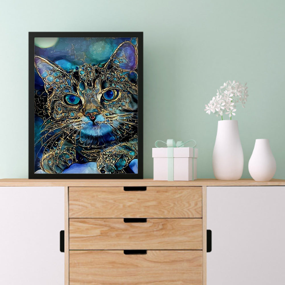 Blue Cat - Full Round Drill Diamond Painting 30*40CM