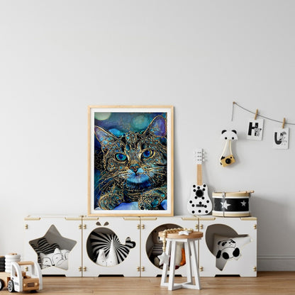 Blue Cat - Full Round Drill Diamond Painting 30*40CM