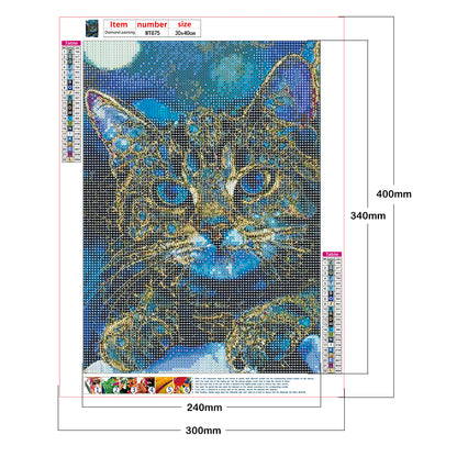 Blue Cat - Full Round Drill Diamond Painting 30*40CM