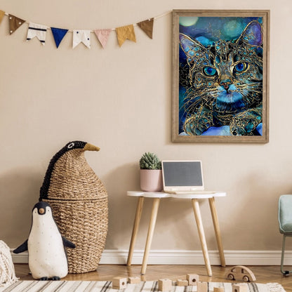 Blue Cat - Full Round Drill Diamond Painting 30*40CM