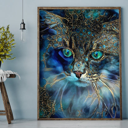 Blue Cat - Full Round Drill Diamond Painting 30*40CM