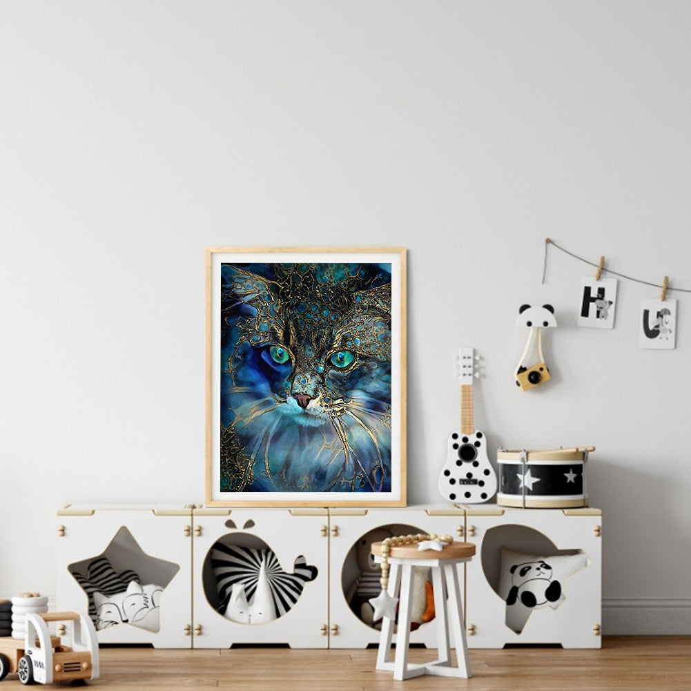 Blue Cat - Full Round Drill Diamond Painting 30*40CM