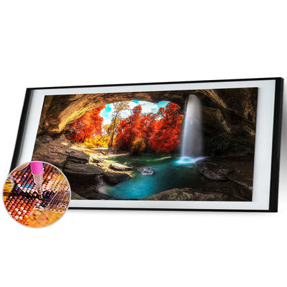 Cave Waterfall - Full Square Drill Diamond Painting 80*40CM