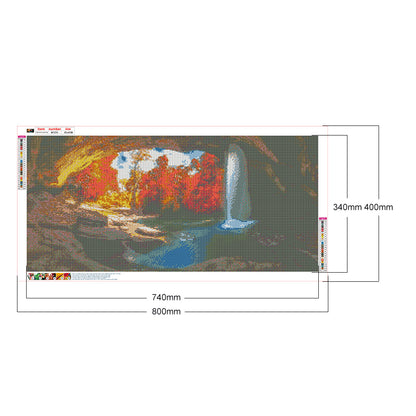 Cave Waterfall - Full Square Drill Diamond Painting 80*40CM