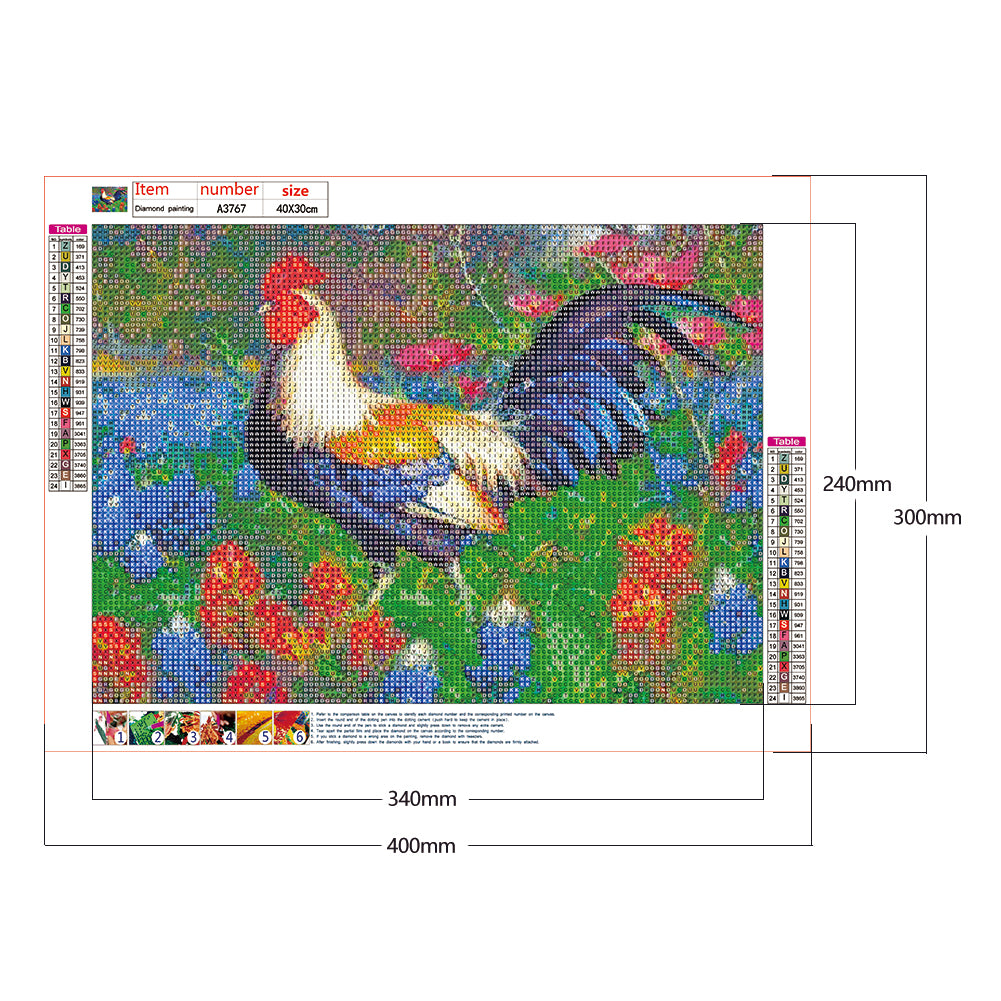 Rooster - Full Round Drill Diamond Painting 40*30CM