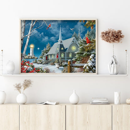 Lighthouse Snow - Full Round Drill Diamond Painting 40*30CM