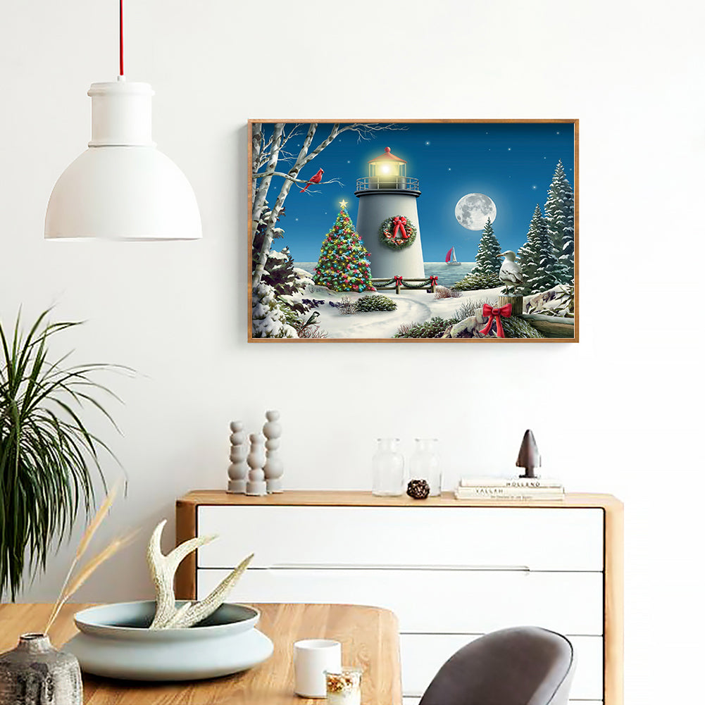 Lighthouse Snow - Full Round Drill Diamond Painting 40*30CM